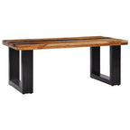 Tavolino da Caffè Multicolore in Teak e Legno di Mango, Struttura Nera, Singolo