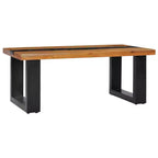 Tavolino da Caffè Multicolore in Teak e Legno di Mango, Struttura Nera, Singolo