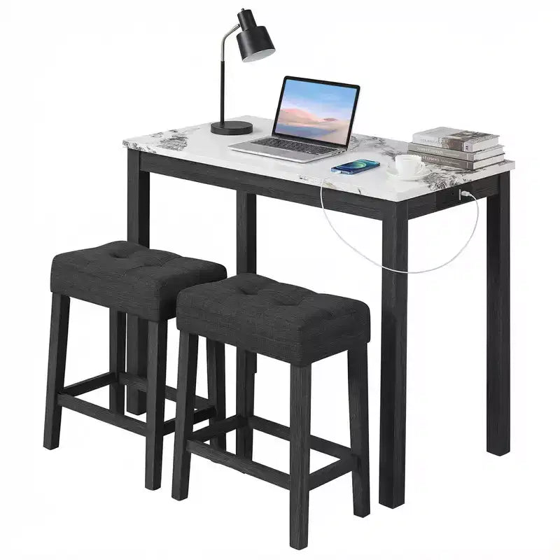 Set da 2 Tavoli da Bar a Altezza Bancone Moderni Grigio/Bianco con Stazione di Ricarica