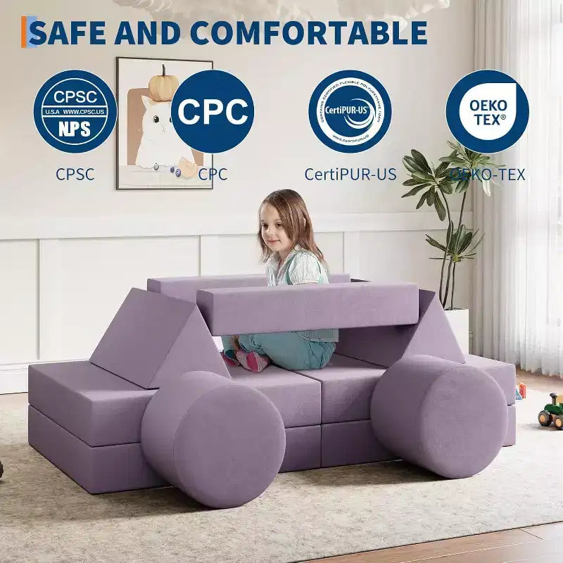 Divano letto componibile blu/rosa – Set divano trasformabile in schiuma a 13 pezzi per 2