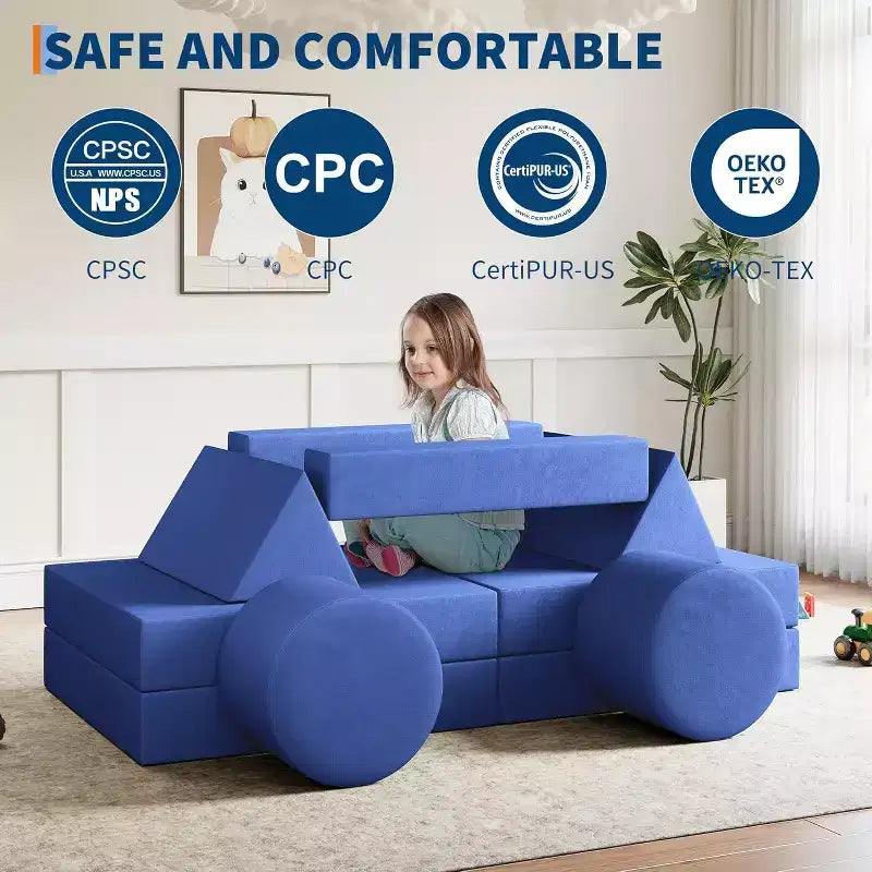 Divano letto componibile blu/rosa – Set divano trasformabile in schiuma a 13 pezzi per 2