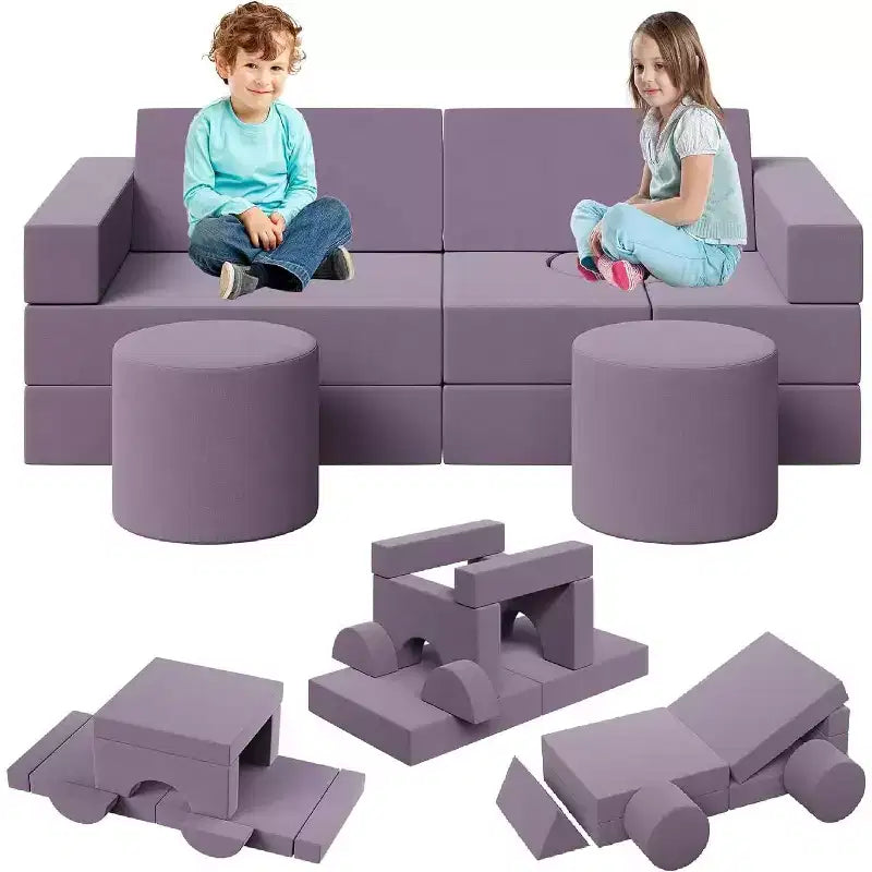 Divano letto componibile blu/rosa – Set divano trasformabile in schiuma a 13 pezzi per 2