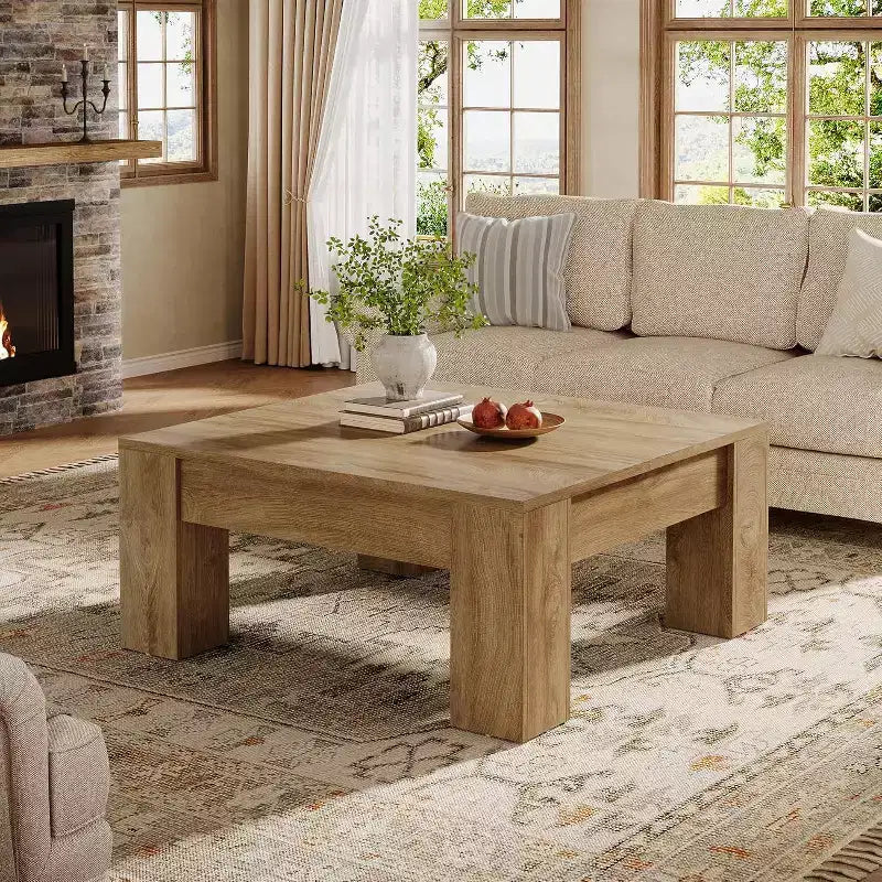Tavolino da caffè quadrato Lantine da 39 pollici, tavoli da salotto in legno stile fattoria con gambe robuste, tavolino centrale d'accento, facile montaggio,