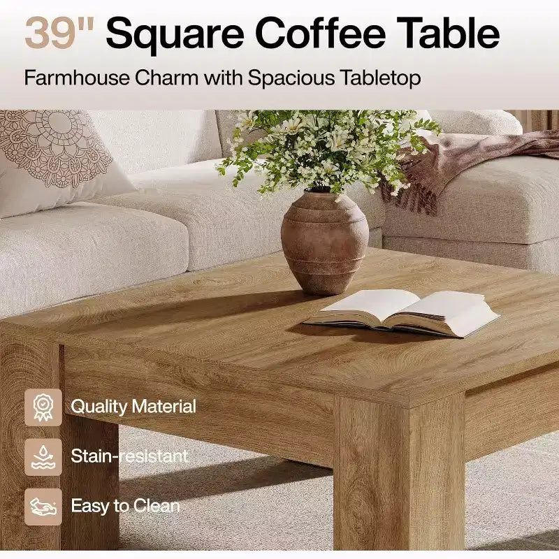 Tavolino da caffè quadrato Lantine da 39 pollici, tavoli da salotto in legno stile fattoria con gambe robuste, tavolino centrale d'accento, facile montaggio,