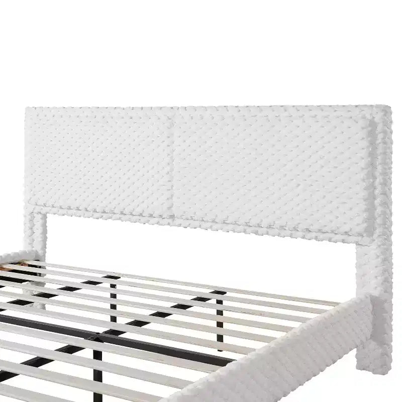 Letto a pannelli imbottito bianco con testiera imbottita, Queen