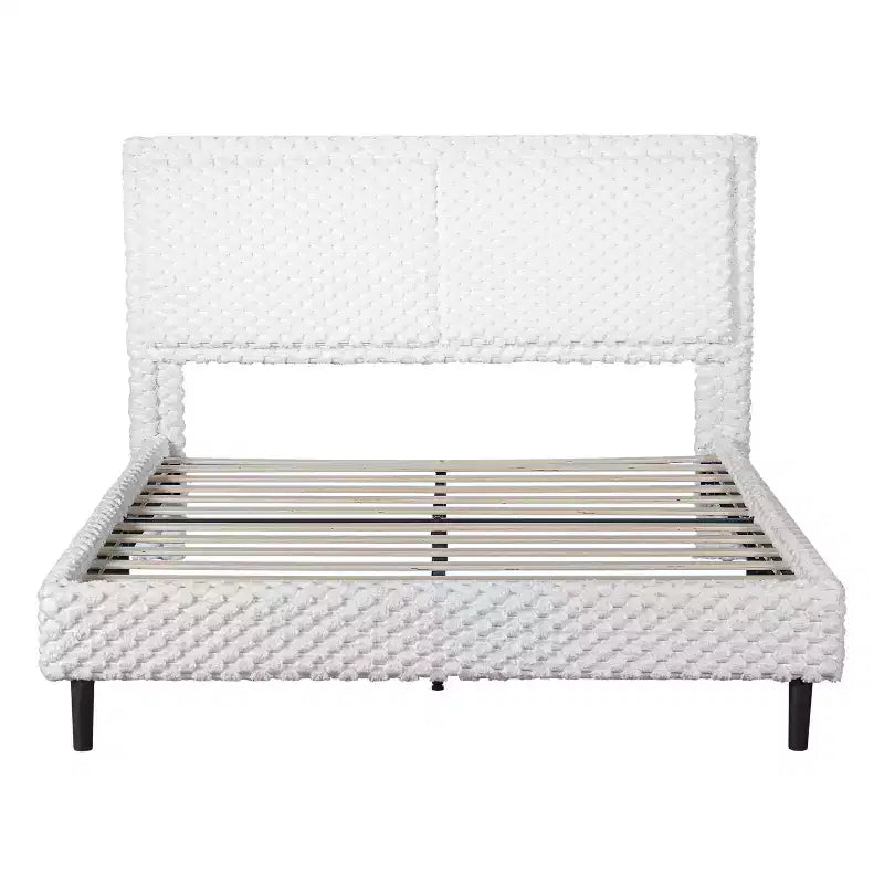 Letto a pannelli imbottito bianco con testiera imbottita, Queen