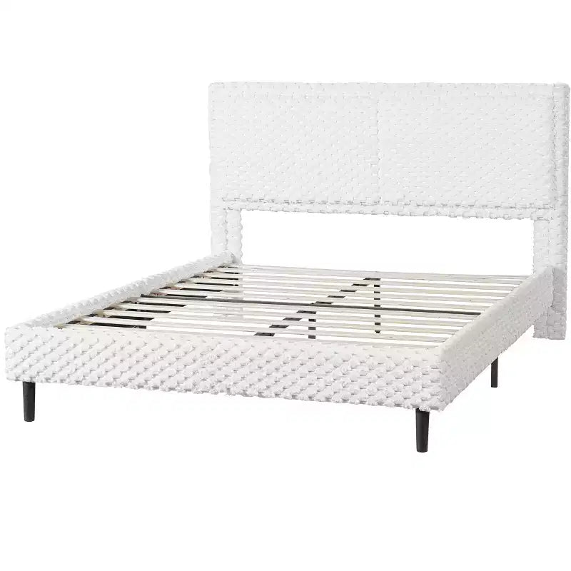 Letto a pannelli imbottito bianco con testiera imbottita, Queen