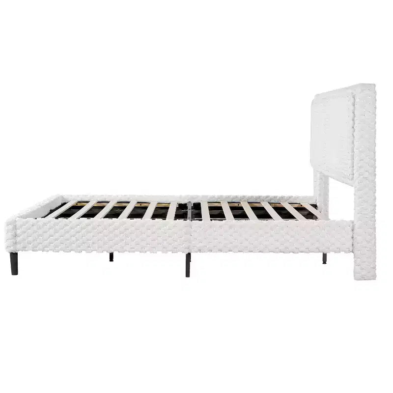 Letto a pannelli imbottito bianco con testiera imbottita, Queen