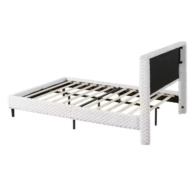 Letto a pannelli imbottito bianco con testiera imbottita, Queen