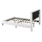 Letto a pannelli imbottito bianco con testiera imbottita, Queen