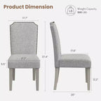 Sedia da pranzo imbottita senza braccioli, schienale alto, colore beige/grigio, tessuto in lino, sedile singolo