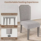 Sedia da pranzo imbottita senza braccioli, schienale alto, colore beige/grigio, tessuto in lino, sedile singolo