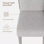 Sedia da pranzo imbottita senza braccioli, schienale alto, colore beige/grigio, tessuto in lino, sedile singolo