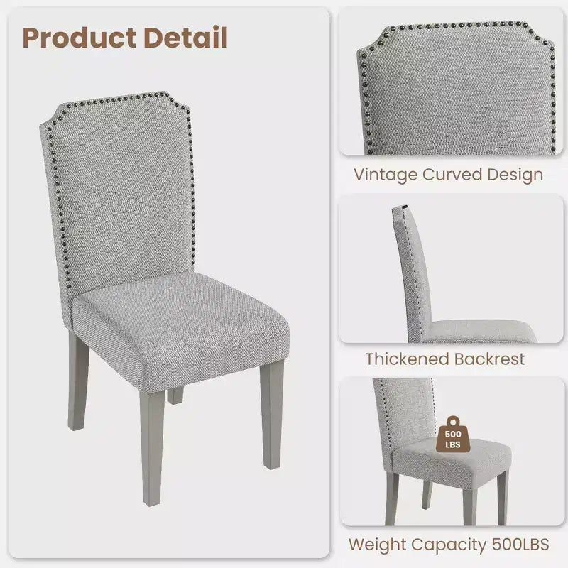Sedia da pranzo imbottita senza braccioli, schienale alto, colore beige/grigio, tessuto in lino, sedile singolo