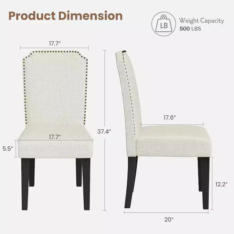 Sedia da pranzo imbottita senza braccioli, schienale alto, colore beige/grigio, tessuto in lino, sedile singolo