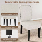 Sedia da pranzo imbottita senza braccioli, schienale alto, colore beige/grigio, tessuto in lino, sedile singolo