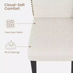 Sedia da pranzo imbottita senza braccioli, schienale alto, colore beige/grigio, tessuto in lino, sedile singolo
