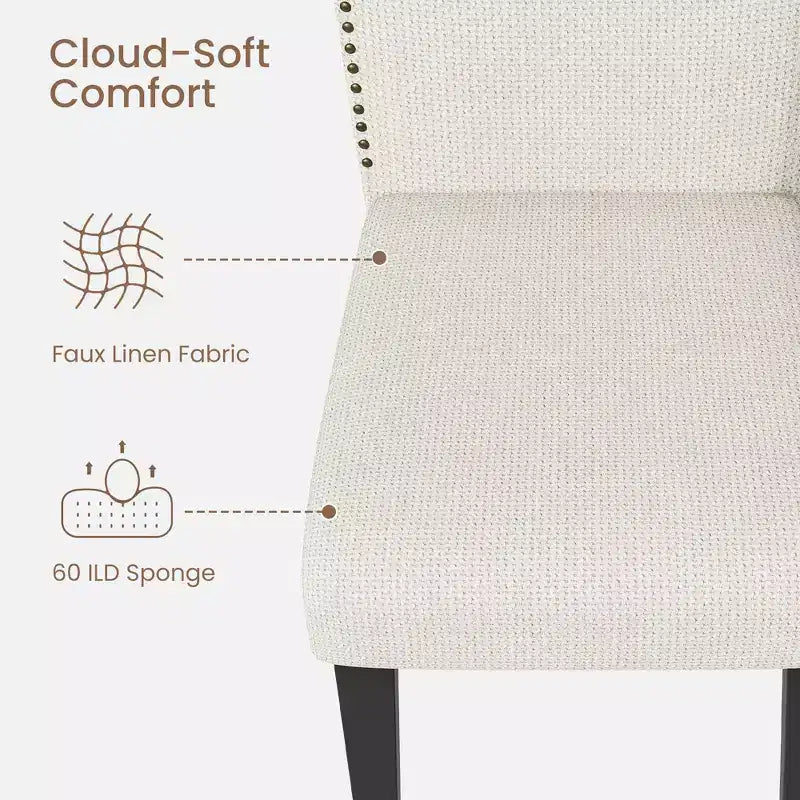 Sedia da pranzo imbottita senza braccioli, schienale alto, colore beige/grigio, tessuto in lino, sedile singolo