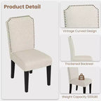 Sedia da pranzo imbottita senza braccioli, schienale alto, colore beige/grigio, tessuto in lino, sedile singolo