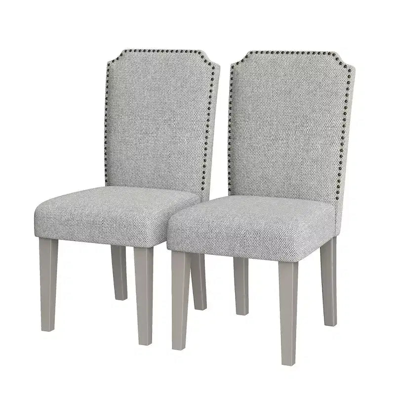 Sedia da pranzo imbottita senza braccioli, schienale alto, colore beige/grigio, tessuto in lino, sedile singolo