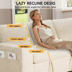 Divano letto a L da 82", beige/grigio/verde, 3 posti, reclinabile con chaise longue contenitore