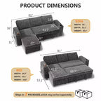 Divano letto a L da 82", beige/grigio/verde, 3 posti, reclinabile con chaise longue contenitore