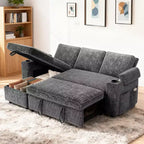 Divano letto a L da 82", beige/grigio/verde, 3 posti, reclinabile con chaise longue contenitore