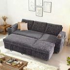 Divano letto a L da 82", beige/grigio/verde, 3 posti, reclinabile con chaise longue contenitore