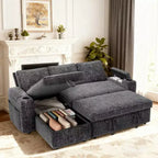 Divano letto a L da 82", beige/grigio/verde, 3 posti, reclinabile con chaise longue contenitore