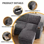 Divano letto a L da 82", beige/grigio/verde, 3 posti, reclinabile con chaise longue contenitore