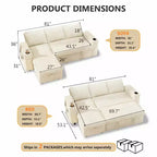 Divano letto a L da 82", beige/grigio/verde, 3 posti, reclinabile con chaise longue contenitore