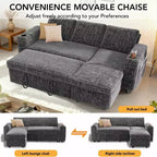 Divano letto a L da 82", beige/grigio/verde, 3 posti, reclinabile con chaise longue contenitore