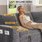 Divano letto a L da 82", beige/grigio/verde, 3 posti, reclinabile con chaise longue contenitore