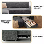 Divano letto a L da 82", beige/grigio/verde, 3 posti, reclinabile con chaise longue contenitore