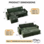 Divano letto a L da 82", beige/grigio/verde, 3 posti, reclinabile con chaise longue contenitore