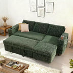 Divano letto a L da 82", beige/grigio/verde, 3 posti, reclinabile con chaise longue contenitore