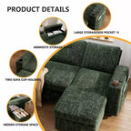 Divano letto a L da 82", beige/grigio/verde, 3 posti, reclinabile con chaise longue contenitore