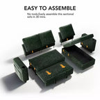 Divano letto a L da 82", beige/grigio/verde, 3 posti, reclinabile con chaise longue contenitore