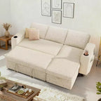 Divano letto a L da 82", beige/grigio/verde, 3 posti, reclinabile con chaise longue contenitore