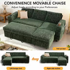 Divano letto a L da 82", beige/grigio/verde, 3 posti, reclinabile con chaise longue contenitore