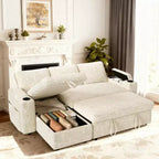 Divano letto a L da 82", beige/grigio/verde, 3 posti, reclinabile con chaise longue contenitore