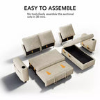 Divano letto a L da 82", beige/grigio/verde, 3 posti, reclinabile con chaise longue contenitore