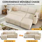 Divano letto a L da 82", beige/grigio/verde, 3 posti, reclinabile con chaise longue contenitore