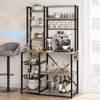 Scaffale da Panettiere a 7 Ripiani Marrone/Grigio con Presa di Corrente, Cassetti a Rete e Ganci, 1 Postazione