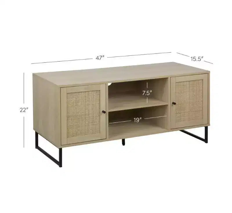 Set di 2 Mobili TV in Rattan Quercia Chiaro a 2 Ante, Adatti per TV fino a 50"