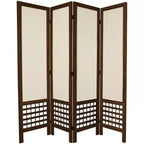 5 1/2ft. Tall 4 Panels Open Lattice Fabric Room Divider Burnt Brown - Oriental Furniture: Hardwood Frame, No Assembly Required