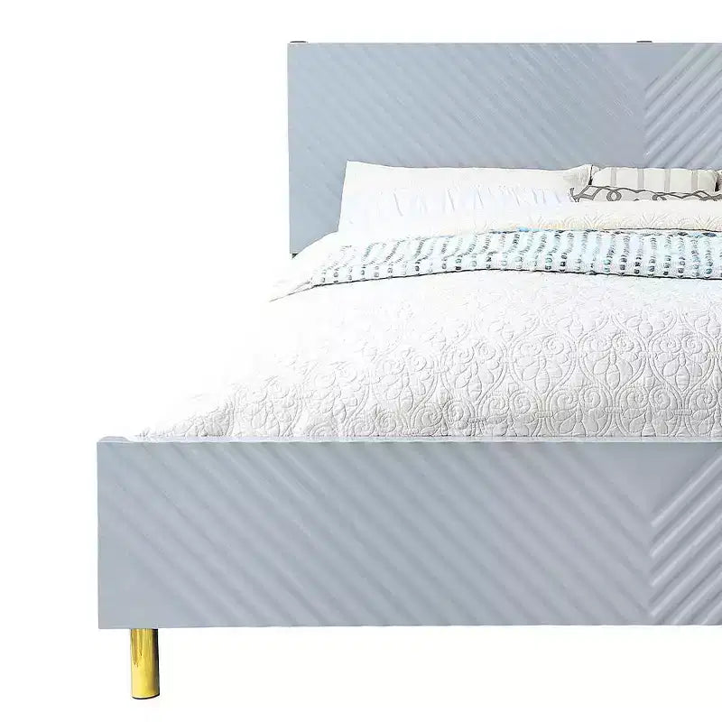Letto matrimoniale grigio lucido con cassetto portaoggetti – Motivo a onde, 1 posto