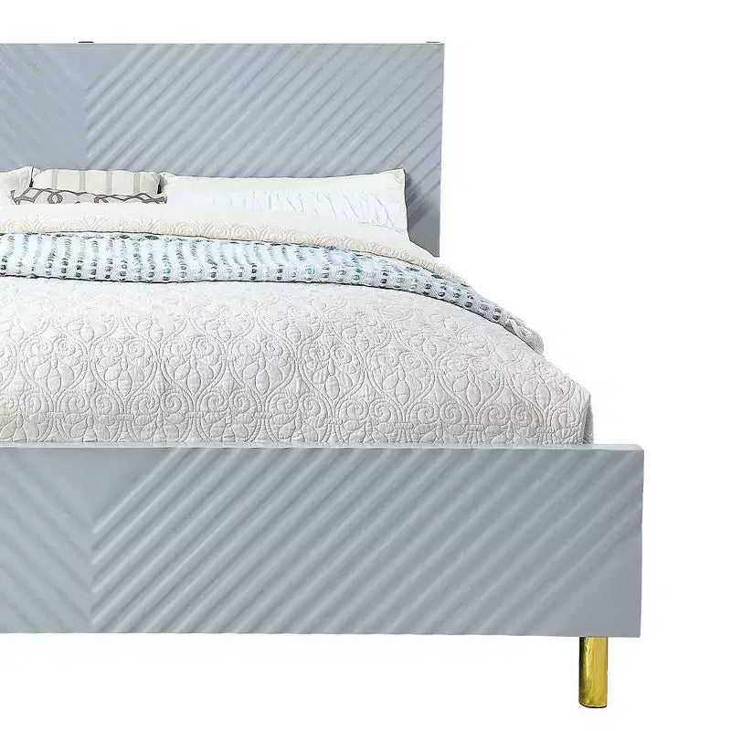 Letto matrimoniale grigio lucido con cassetto portaoggetti – Motivo a onde, 1 posto