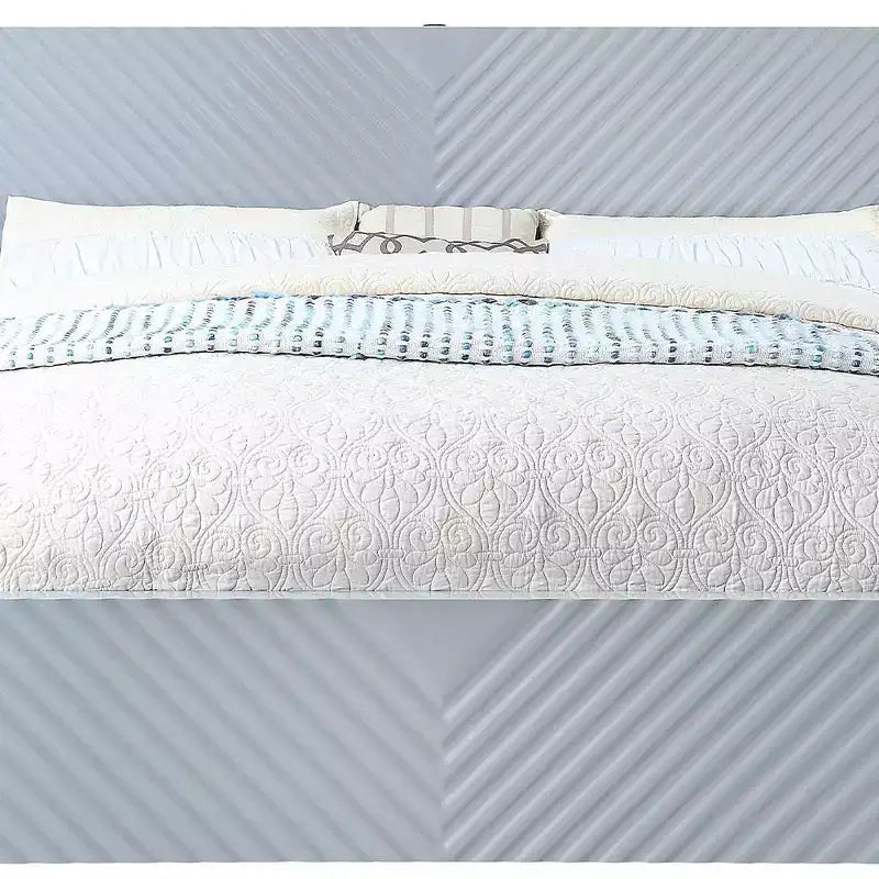 Letto matrimoniale grigio lucido con cassetto portaoggetti – Motivo a onde, 1 posto