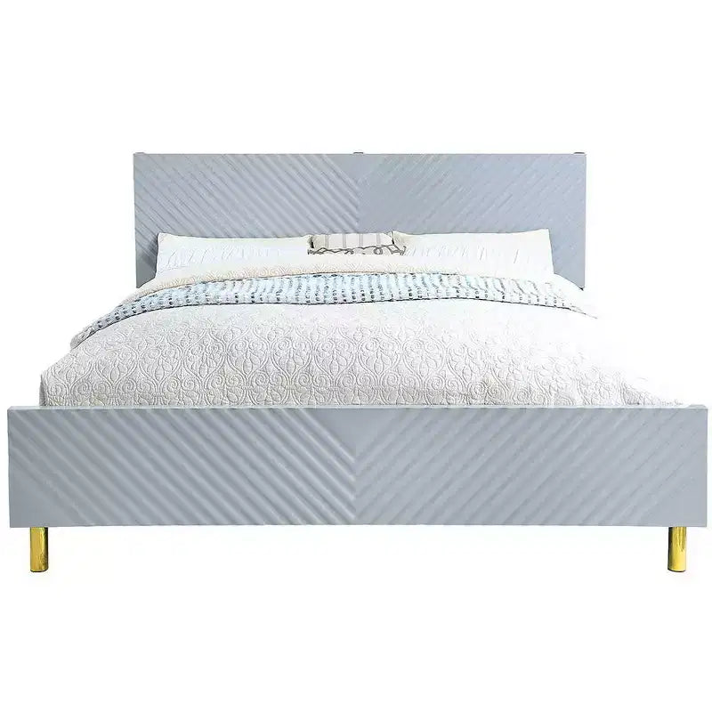 Letto matrimoniale grigio lucido con cassetto portaoggetti – Motivo a onde, 1 posto